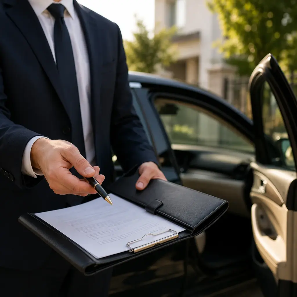 Mobile notary meeting a client at home for document signing
